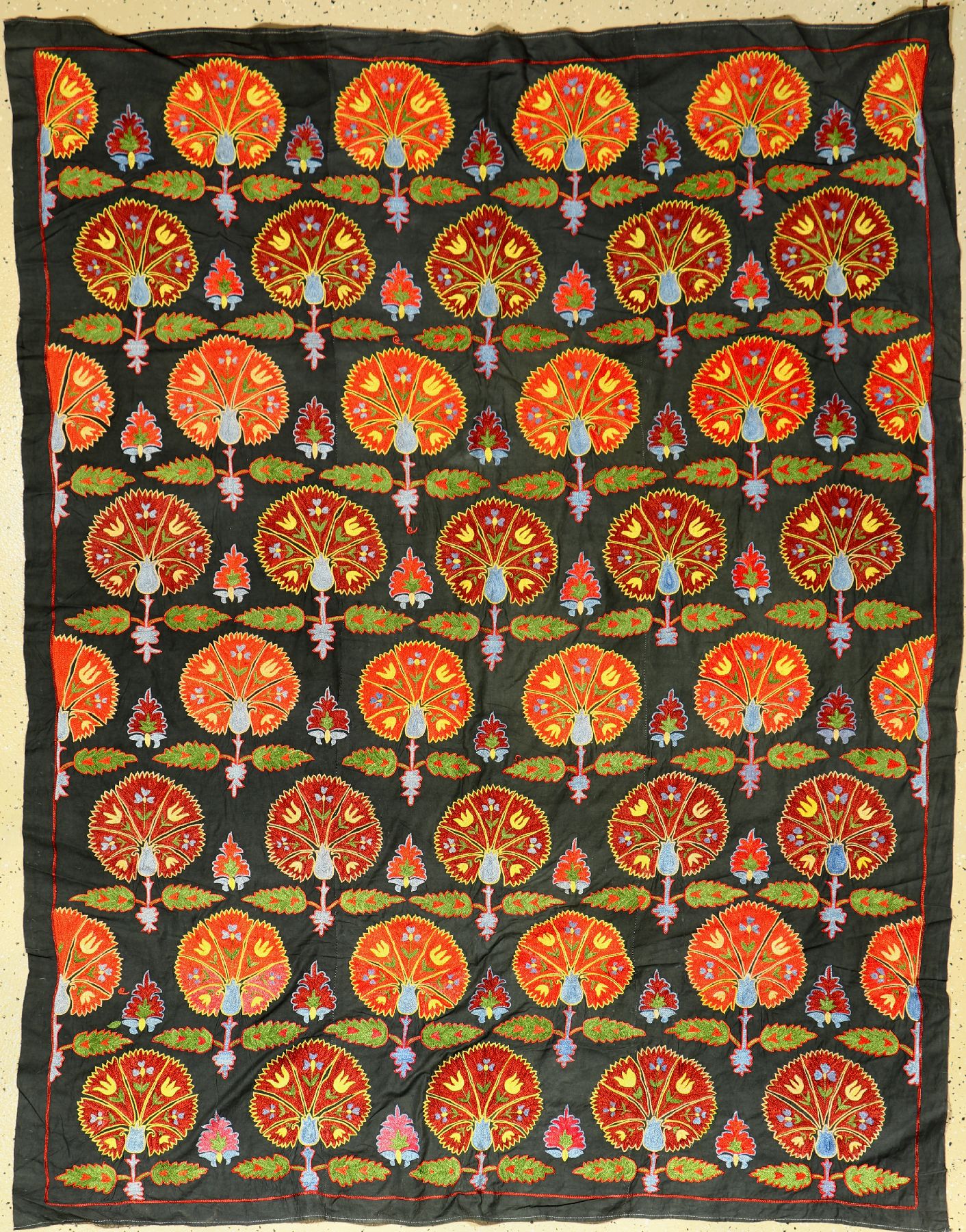 Uzbek Susani (Ottoman Design), 10 Jahre alt, reine Naturseide, ca. 193 x 150 cm, EHZ: 2