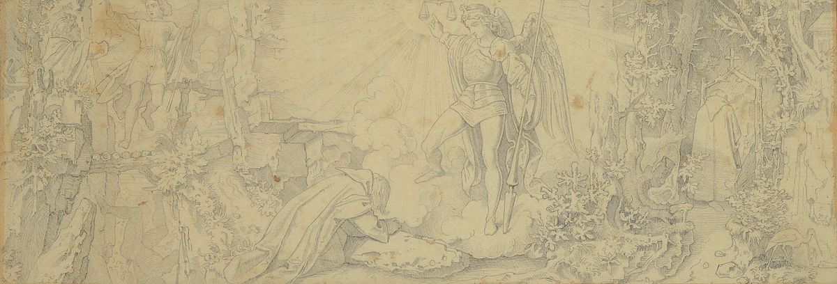 Zuschreibung: Moritz von Schwind, 1804-1871, Bleistiftzeichnung zu: Von der Gerechtigkeit Gottes, später gedruckt im Münchener Bilderbogen, sehr ...