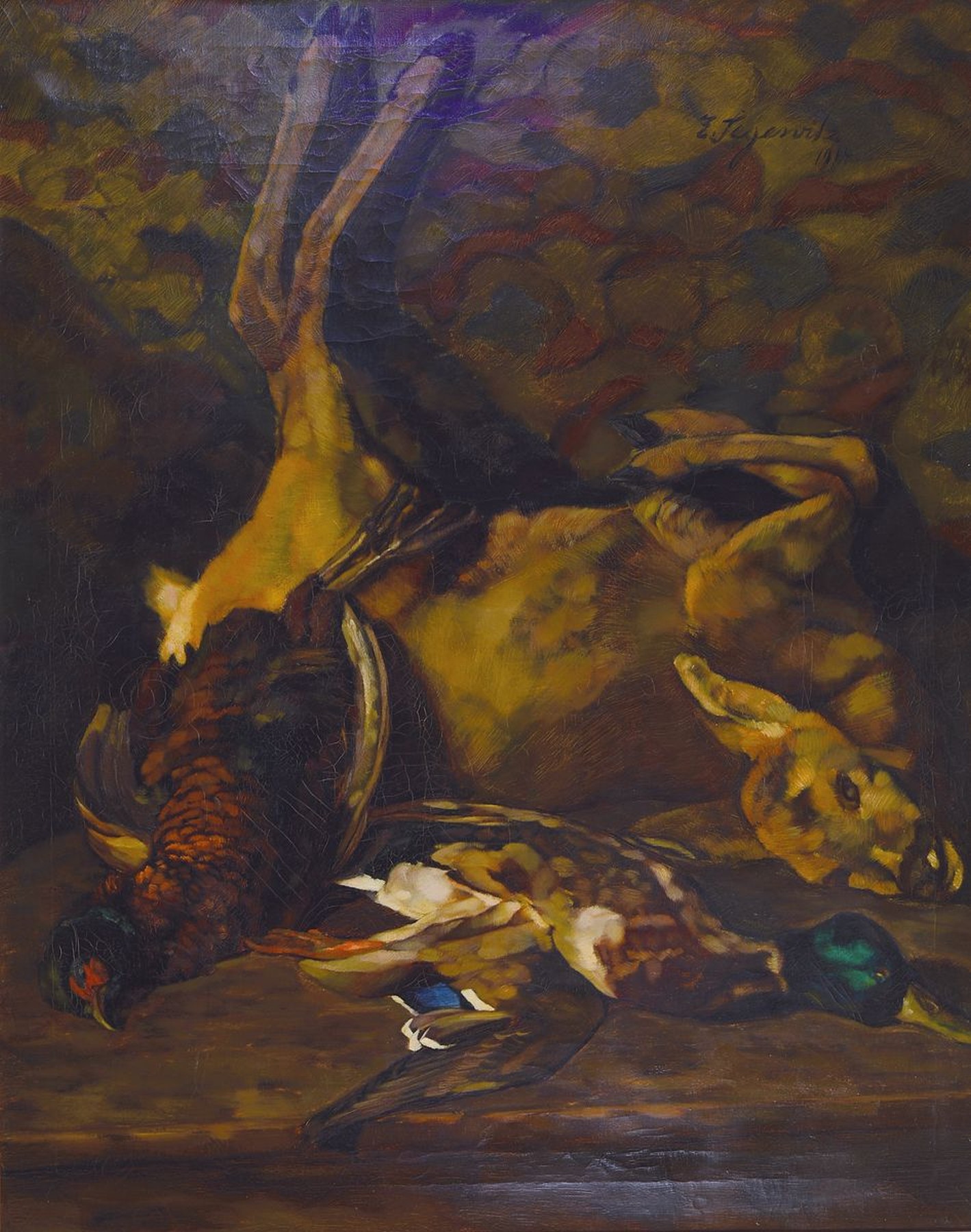 Eugen Segewitz, 1886 Pforzheim-1952 Wangen, Stillleben mit erlegtem Reh, Fasan und Ente, Öl/Lwd, rest., rechts oben signiert und dat. 1914, ca. ...