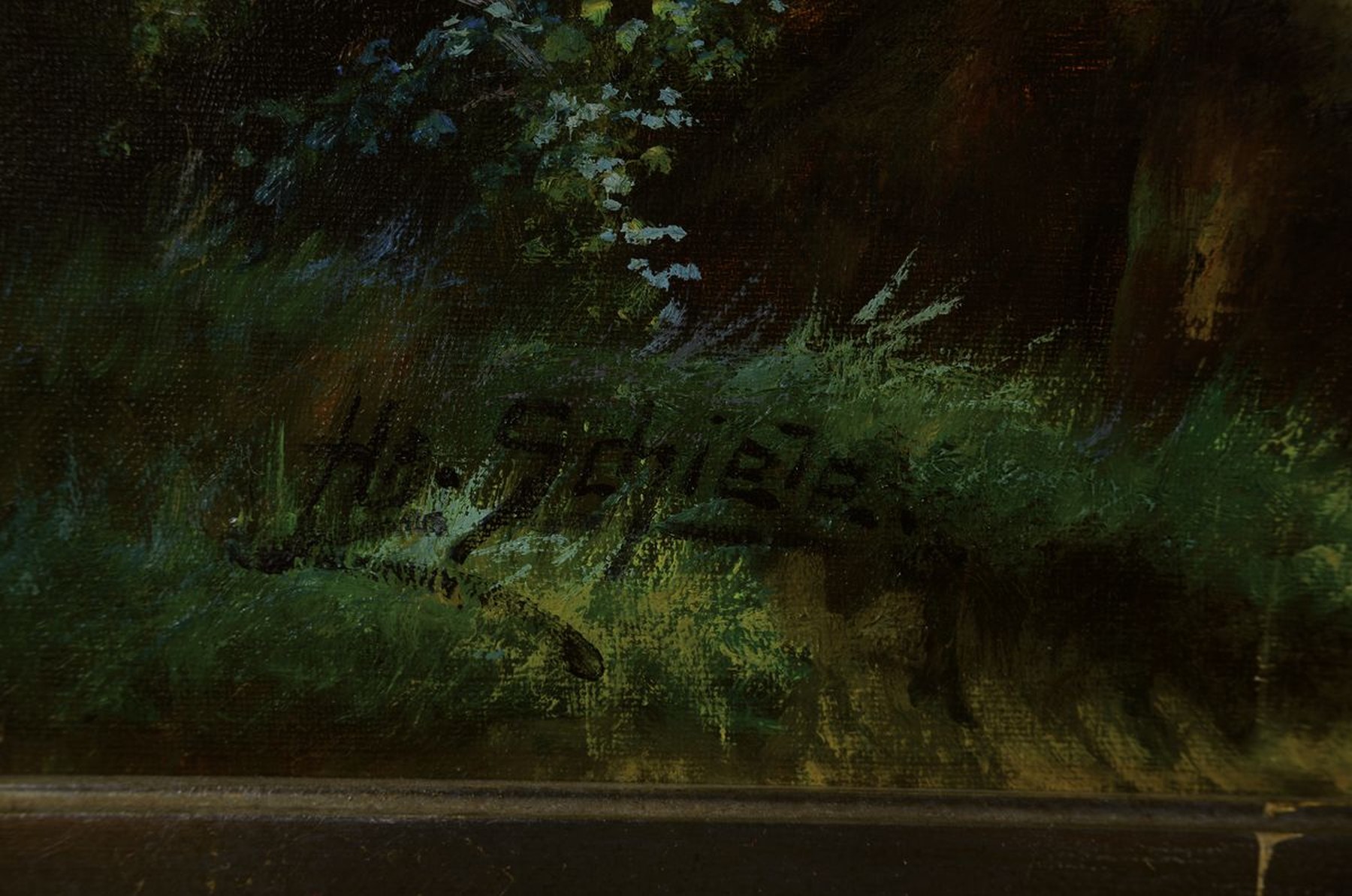 Detail a: Prof. H.O. Schiele, Dresdener Schule, Anfang 20. Jh., Baum bestandener Wildbach, Öl/Lwd, links unten signiert, naturalistische Malerei mit ...