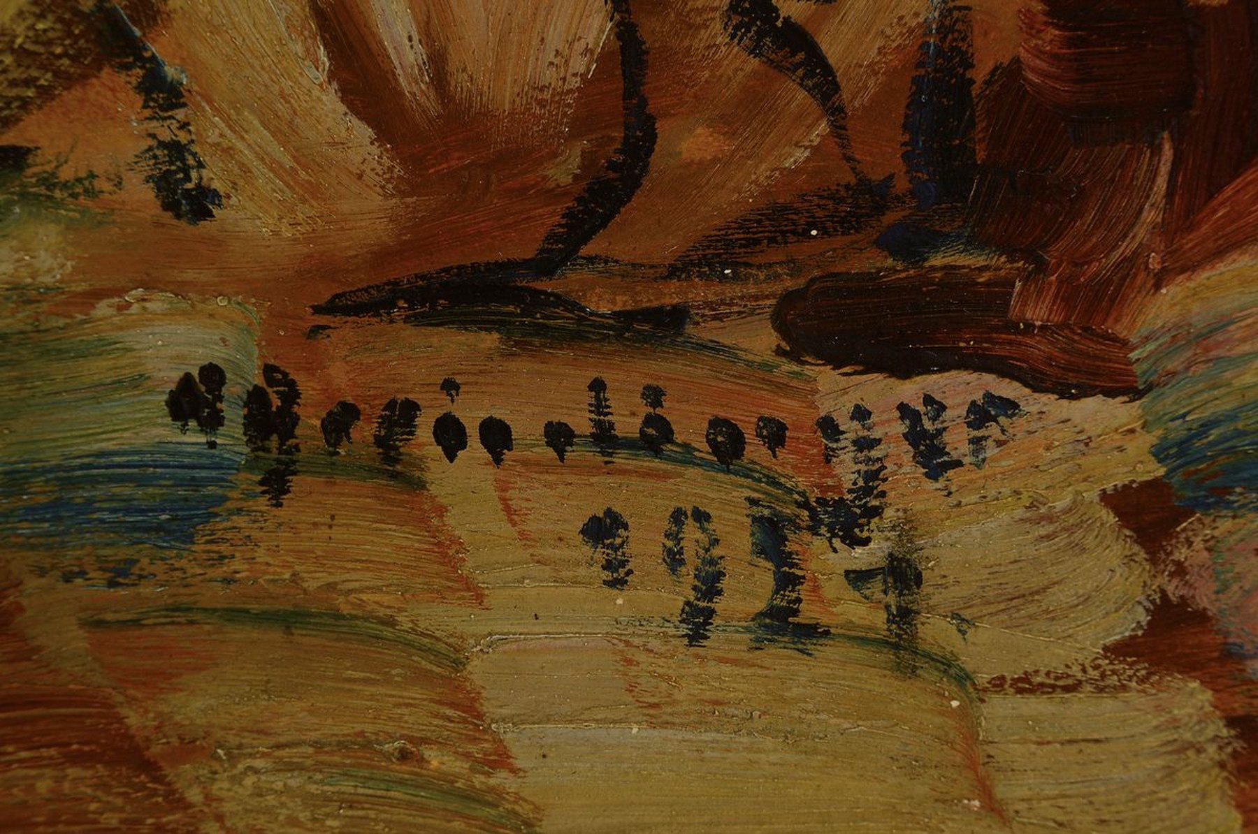 Detail a: Hans Breinlinger, 1888-1963 Konstanz, Blick über Felder auf ein Dorf, Öl/Malkarton, rechts unten signiert und dat. 1921, ca. 50x60cm, R. ca. 54x64cm