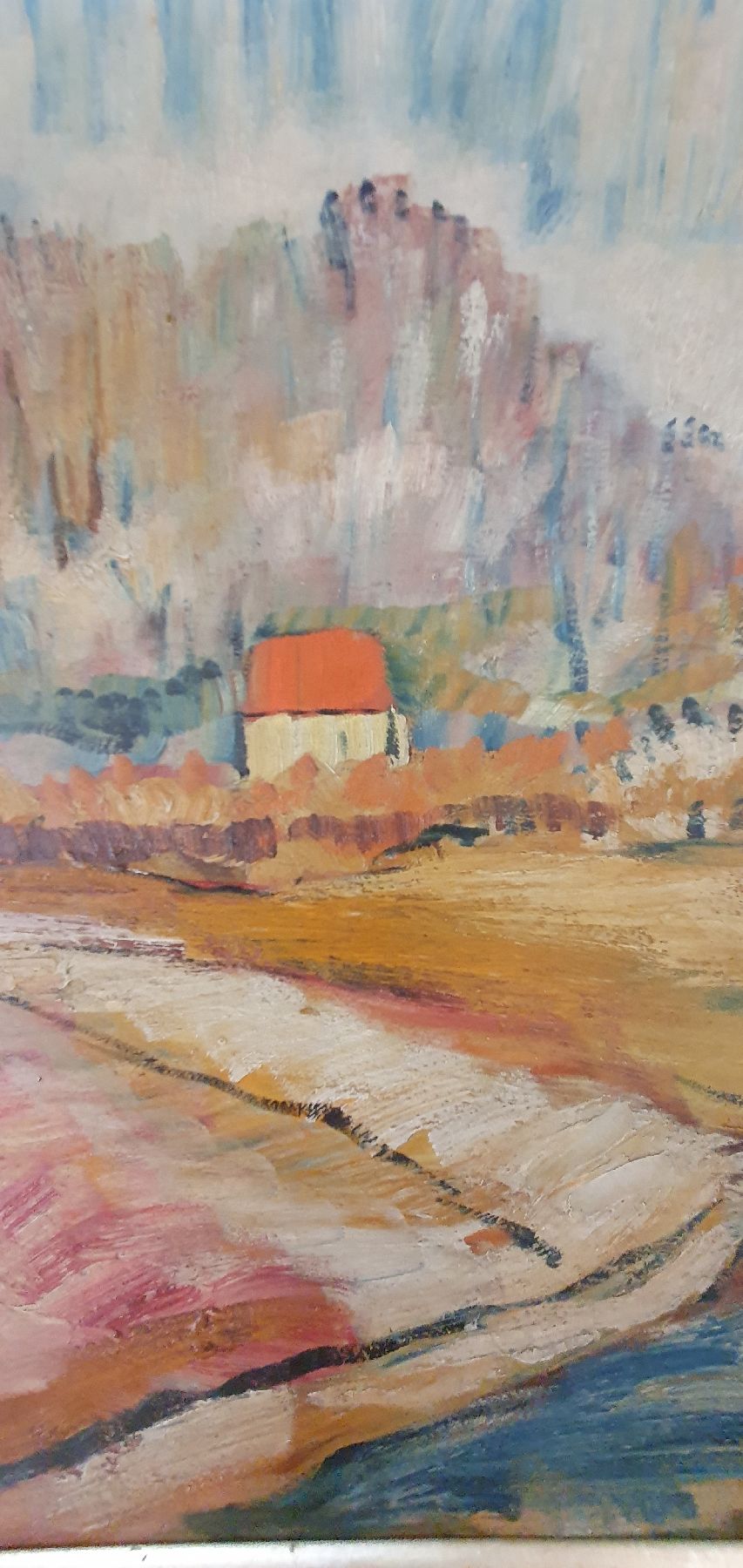 Detail d: Hans Breinlinger, 1888-1963 Konstanz, Blick über Felder auf ein Dorf, Öl/Malkarton, rechts unten signiert und dat. 1921, ca. 50x60cm, R. ca. 54x64cm