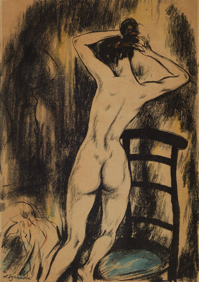 Detail a: Kasia von Szadurska, 1876 Moskau-1942 Berlin, 2 Arbeiten: Akt, Gouache über Bleistift auf Papier, links unten signiert, ca. 35x28cm, u.Gl., R.; ...