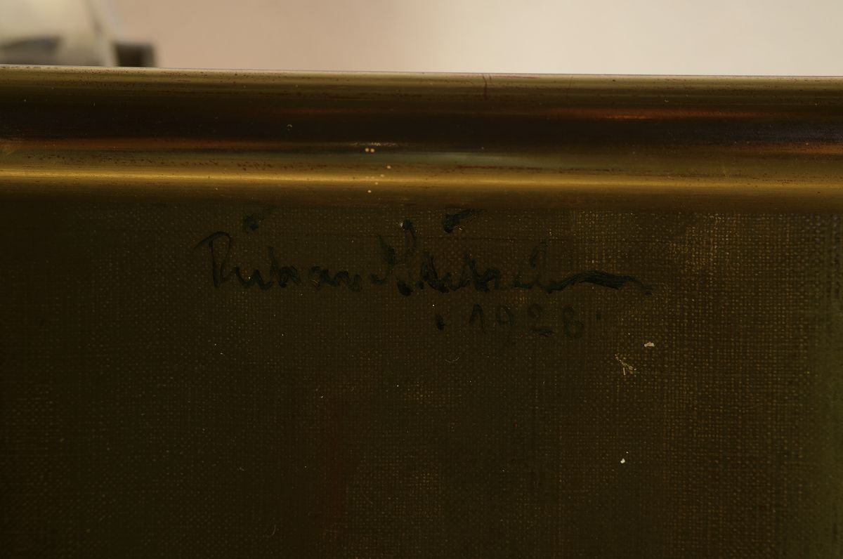 Detail a: Richard Stitzel, geb. 1893, Maler aus Mannheim, Stillleben mit Tulpen, Neue Sachlichkeit, Öl/Lwd, rechts oben signiert, ca. 69x55cm, R., rückseitig ...