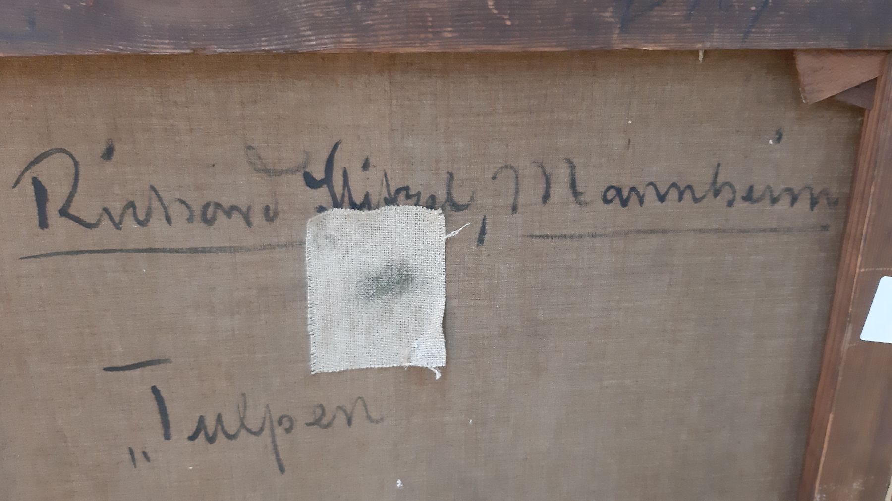 Detail i: Richard Stitzel, geb. 1893, Maler aus Mannheim, Stillleben mit Tulpen, Neue Sachlichkeit, Öl/Lwd, rechts oben signiert, ca. 69x55cm, R., rückseitig ...