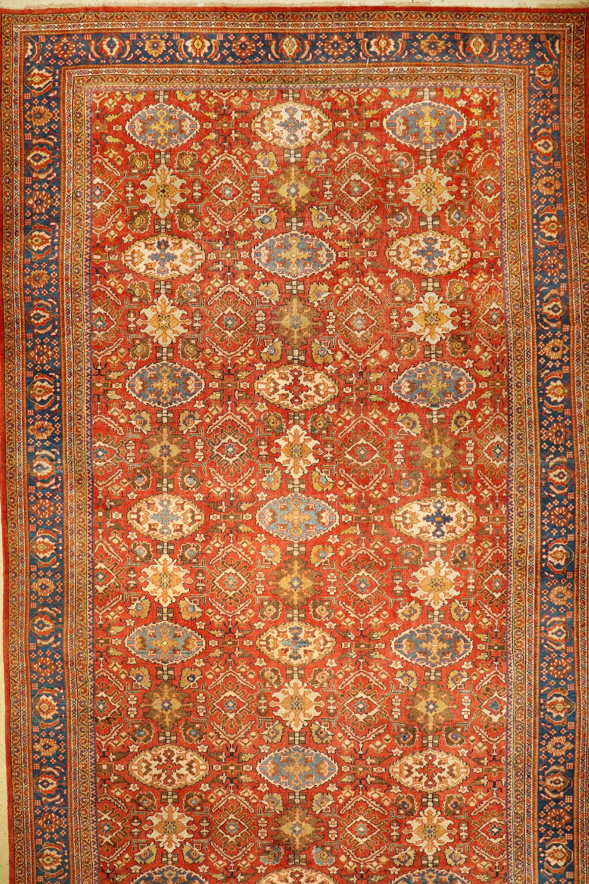 Großer Mahal antik, Persien, 19.Jhd., Wolleauf Baumwolle, ca. 582 x 355 cm, selten, (Alters und Gebrauchsspuren)
