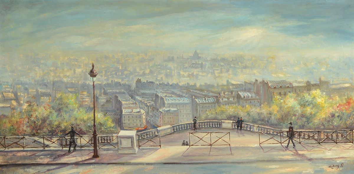 L. Moberg, 1950er Jahre, Weiter Blick auf Paris, Öl/Lwd, rechts unten signiert, ca. 60x 120cm, R. ca. 80x140cm