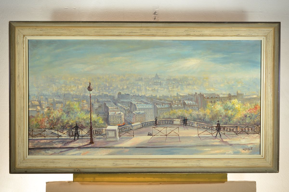 Detail k: L. Moberg, 1950er Jahre, Weiter Blick auf Paris, Öl/Lwd, rechts unten signiert, ca. 60x 120cm, R. ca. 80x140cm