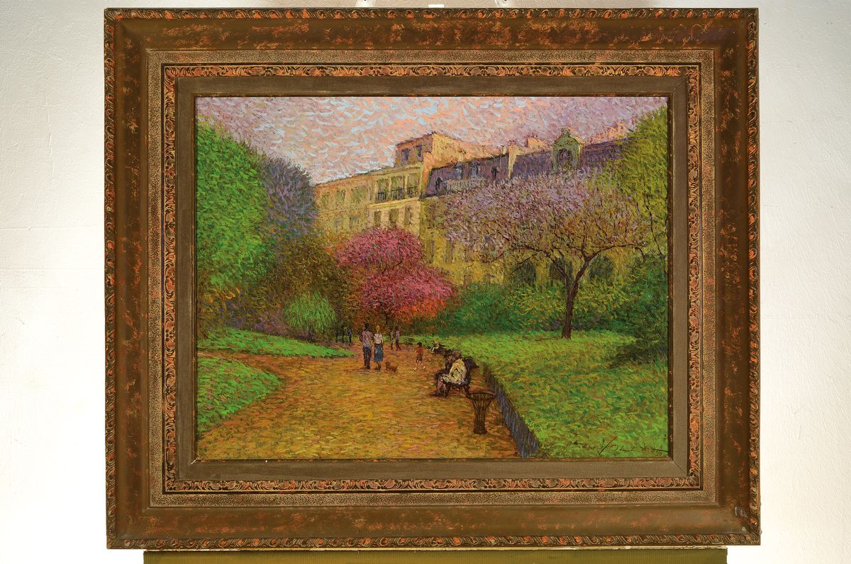 Detail k: Jean Vollet, geb. 1935, französischer Künstler, Partie aus dem Parc Monceau, Öl/Lwd, impressionistische Malweise, rechts unten signiert, ca. ...
