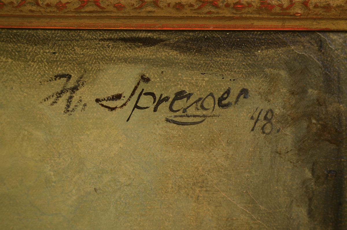 Detail a: Heinz Sprenger, 1914 Cranz-1984 Timmendorfer Strand, Kopernikus, Öl/Lwd, rechts oben signiert und dat. 48, rückseitig betitelt, ca. 100x80cm, R. ...