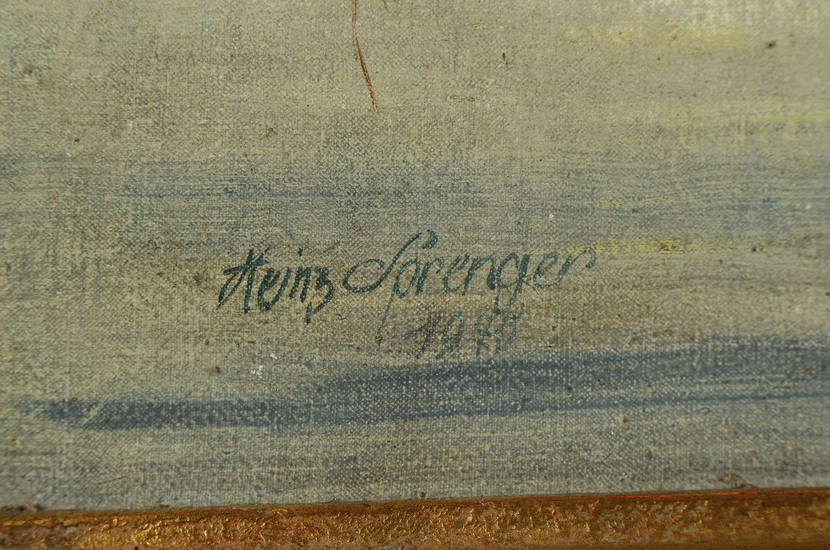 Detail a: Heinz Sprenger, 1914 Cranz-1984 Timmendorfer Strand, Dramatischer Wolkenhimmel über der See, Öl/Hartfaser, links unten signiert und dat. 1945, ca. ...