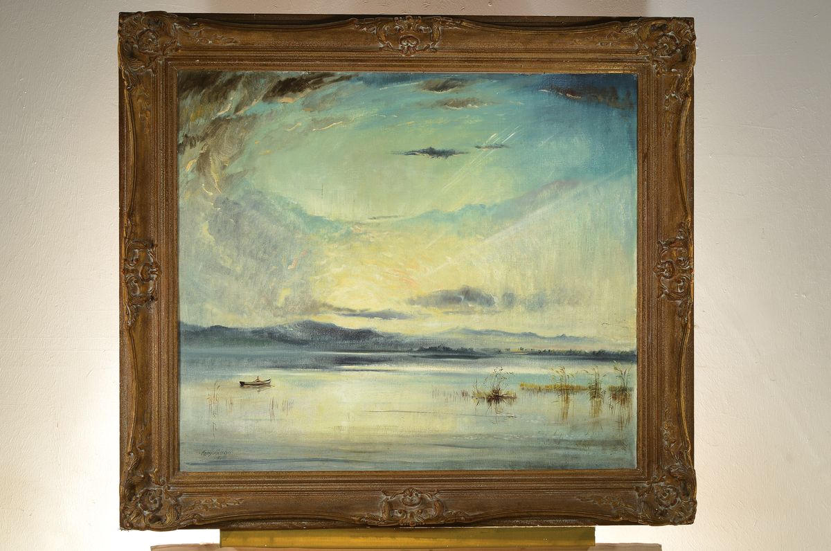 Detail k: Heinz Sprenger, 1914 Cranz-1984 Timmendorfer Strand, Dramatischer Wolkenhimmel über der See, Öl/Hartfaser, links unten signiert und dat. 1945, ca. ...