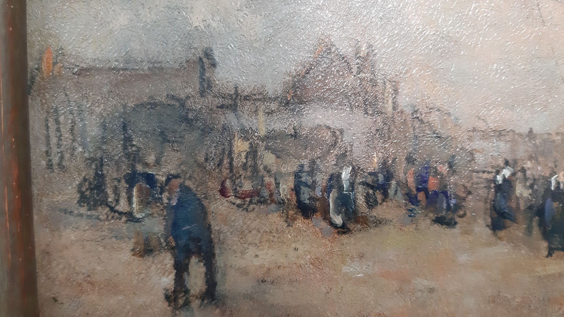Detail d: E. Sarrthien, wohl belgischer oder französischer Künstler, 30er Jahre, hier: Hafenansicht mit Personenstaffage, Öl/Platte, links unten signiert, ...