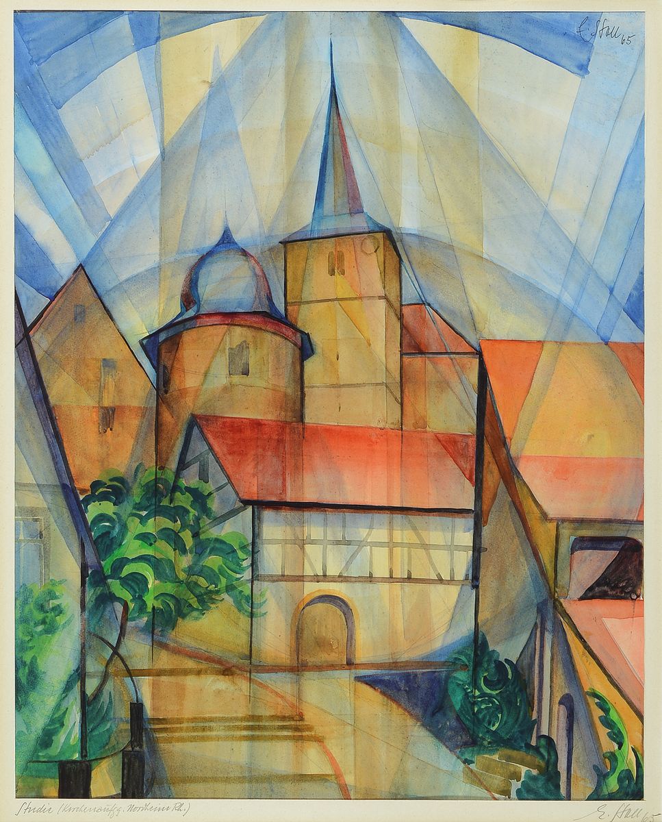 Eugen Stoll, 1895-1978 Ludwigshafen, Studium an der Akademie Karlsruhe, Meisterschüler von Albert Haueisen, hier: Studie Kirchenaufgang Nordheim ...