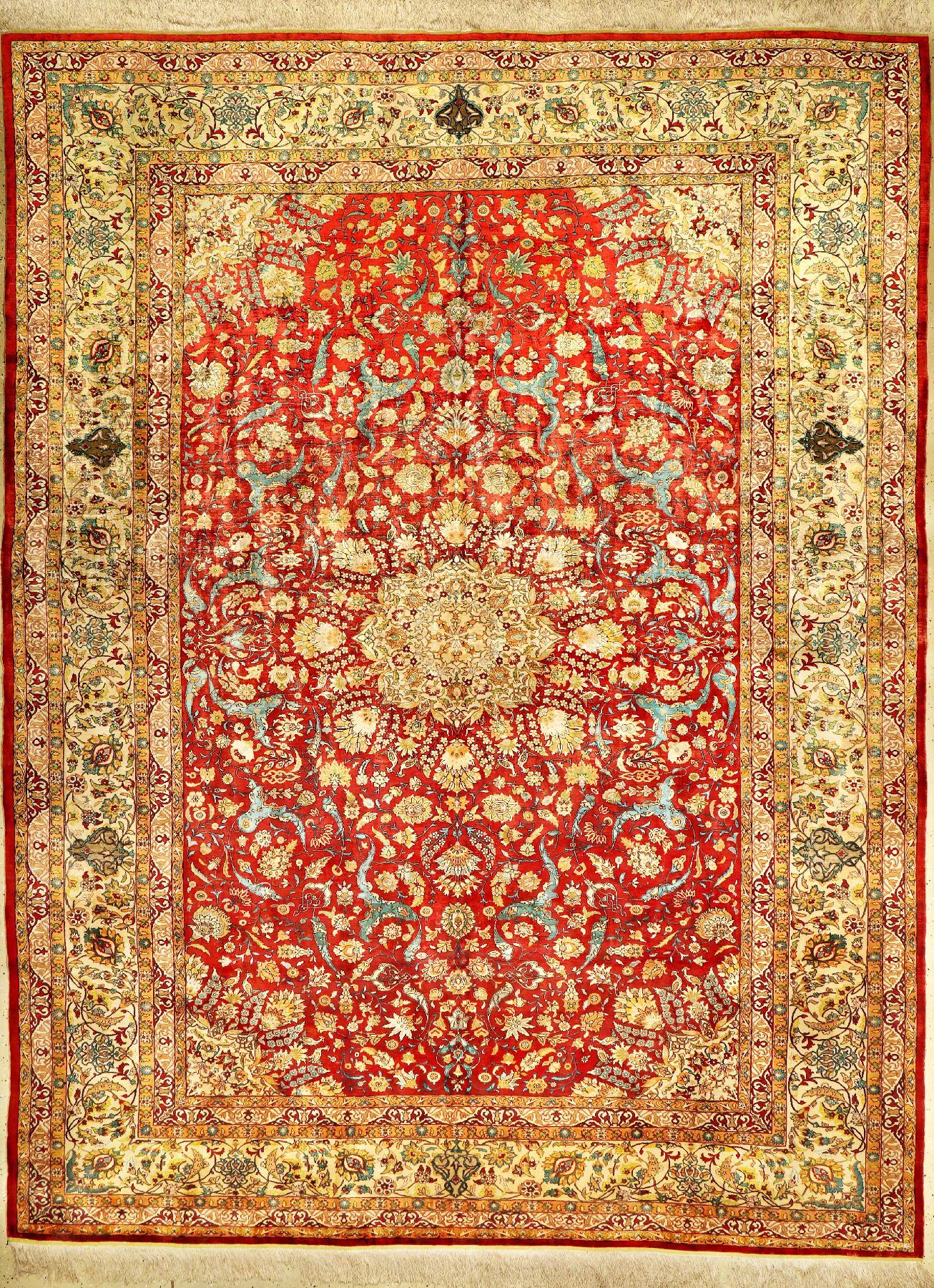 Feiner großer Seiden Istanbul alt mit Metallbrokat, Türkei, um 1940/1950, reine Naturseide mit Metallbrokat/original hellgrüne Abschlüße und ...