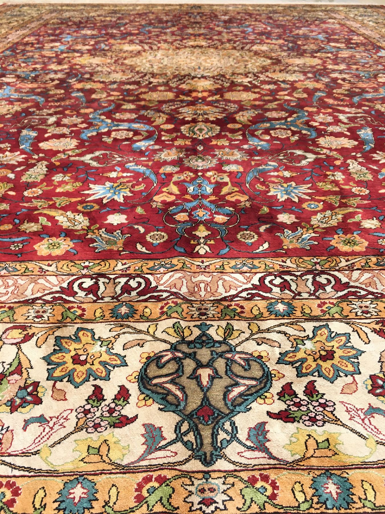 Detail c: Feiner großer Seiden Istanbul alt mit Metallbrokat, Türkei, um 1940/1950, reine Naturseide mit Metallbrokat/original hellgrüne Abschlüße und ...
