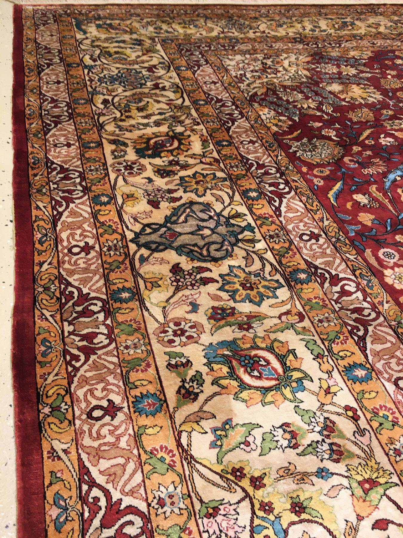 Detail f: Feiner großer Seiden Istanbul alt mit Metallbrokat, Türkei, um 1940/1950, reine Naturseide mit Metallbrokat/original hellgrüne Abschlüße und ...
