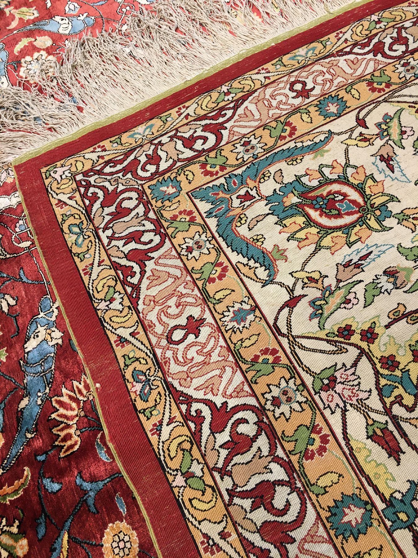 Detail h: Feiner großer Seiden Istanbul alt mit Metallbrokat, Türkei, um 1940/1950, reine Naturseide mit Metallbrokat/original hellgrüne Abschlüße und ...