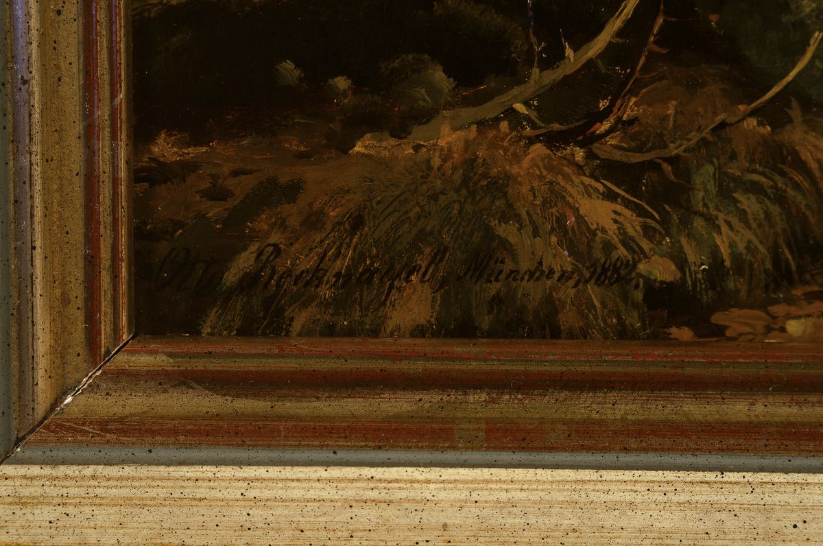 Detail a: Otto Recknagel, 1845 Eisfeld-1926 München, Gemsen in der Felswand, Öl/Holz, links unten signiert: Otto Recknagel München 1882, ca. 49x32.5cm, R. ...