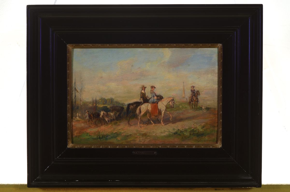 Detail k: Alfred Friedländer, 1860 Wien - 1927/33 Wien, rastende Reiter, re. unten signiert, ca. 20.5 x 31.5 cm, Rahmen: 37 x 48 cm, l. Altersspuren