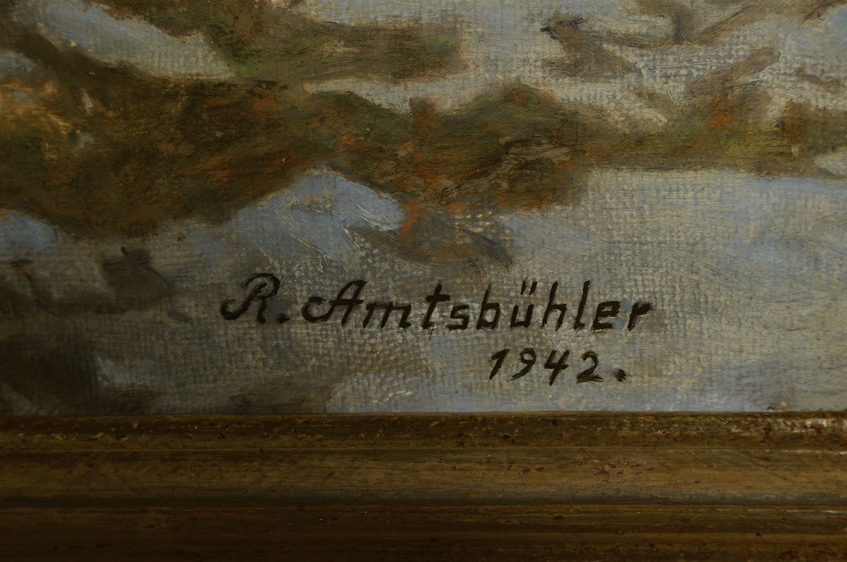 Detail a: Richard Amtsbühler, 1873 Lautenbach-1961 Karlsruhe, Letzter Schnee im Schwarzwald/ Rittnertwald, Öl/Lwd, rechts unten signiert, ca. 60x80cm, R. ca. ...