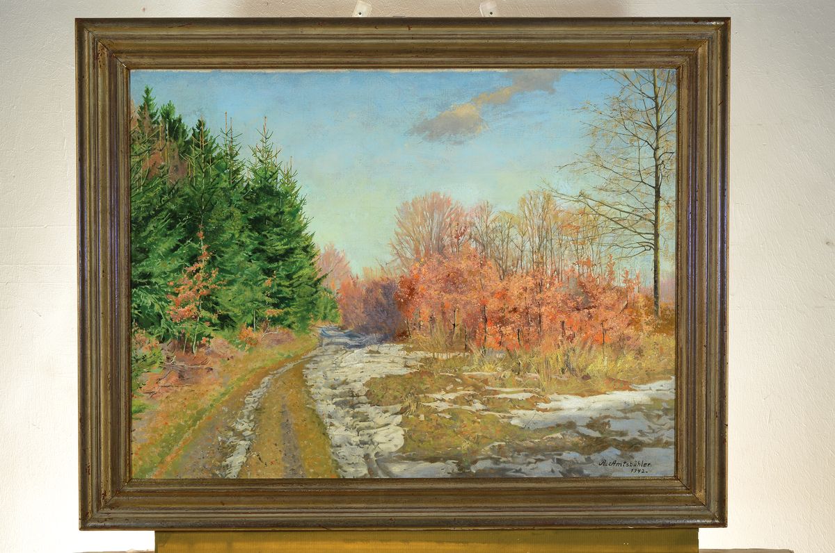 Detail k: Richard Amtsbühler, 1873 Lautenbach-1961 Karlsruhe, Letzter Schnee im Schwarzwald/ Rittnertwald, Öl/Lwd, rechts unten signiert, ca. 60x80cm, R. ca. ...