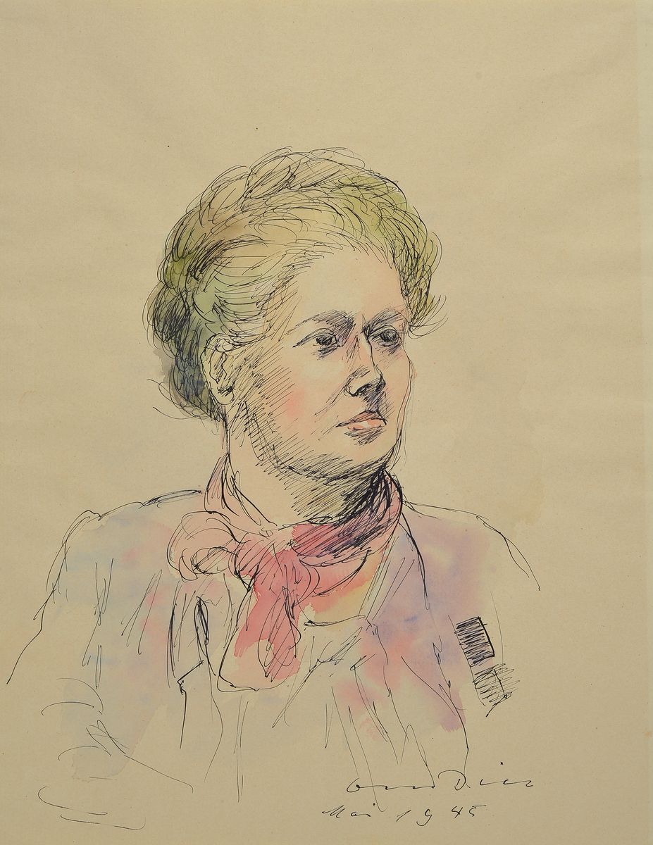 Otto Dill, 1884 Neustadt-1957 Bad Dürkheim, Porträt einer einer Frau, Aquarell über Tusche, signiert und dat. Mai 1945, ca. 38x30cm