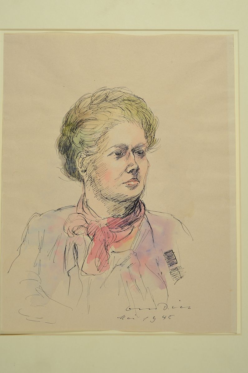 Detail k: Otto Dill, 1884 Neustadt-1957 Bad Dürkheim, Porträt einer einer Frau, Aquarell über Tusche, signiert und dat. Mai 1945, ca. 38x30cm