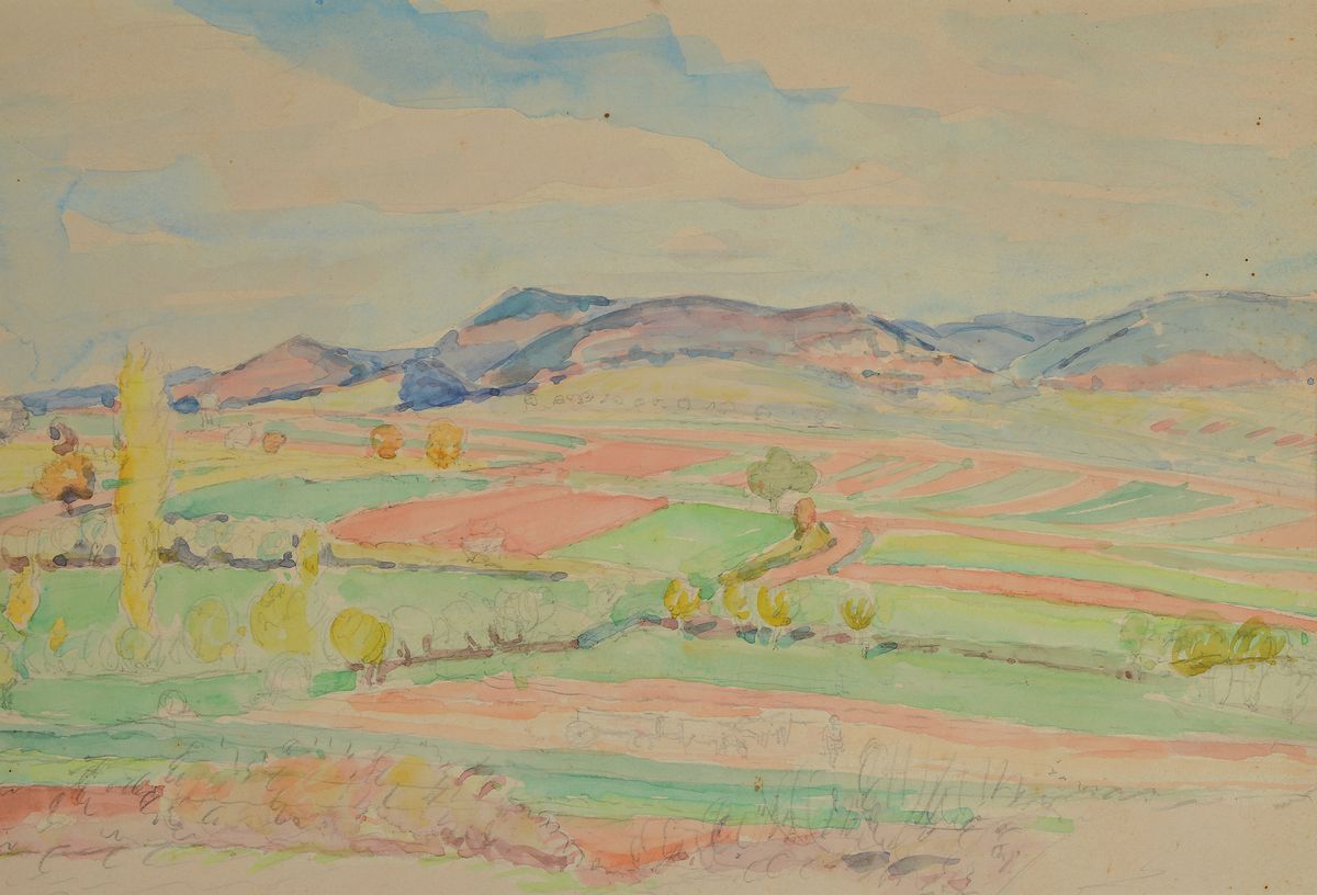 Detail a: Hermann Sauter, 1891 Germersheim-1981 Landau, drei Aquarelle mit Landschaften aus der Pfalz, alle signiert, ca. 24x29cm, 29x41cm, 34.5x44.5cm, alle ...