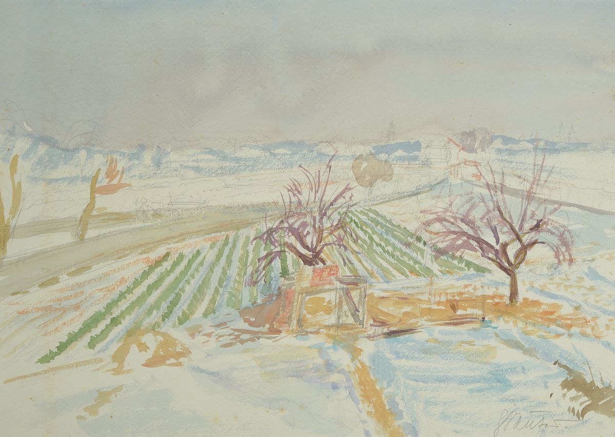 Detail d: Hermann Sauter, 1891 Germersheim-1981 Landau, drei Aquarelle mit Landschaften aus der Pfalz, alle signiert, ca. 24x29cm, 29x41cm, 34.5x44.5cm, alle ...