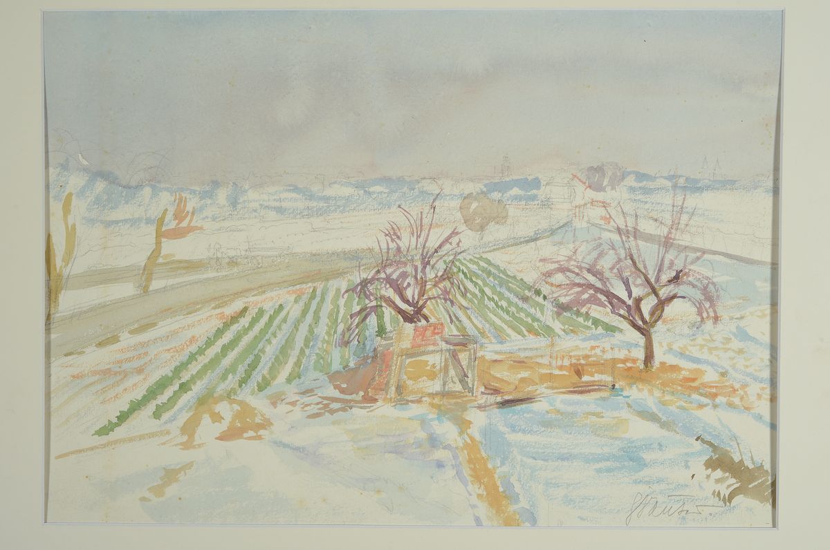 Detail l: Hermann Sauter, 1891 Germersheim-1981 Landau, drei Aquarelle mit Landschaften aus der Pfalz, alle signiert, ca. 24x29cm, 29x41cm, 34.5x44.5cm, alle ...