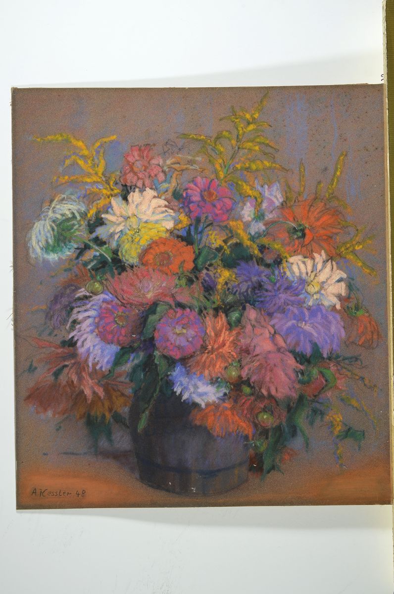 Detail k: Adolf Kessler, 1890 Godramstein-1974, Studium an der Akademie München, hier: Blumenstillleben, Pastell, links unten signiert und dat. 48, leicht ...