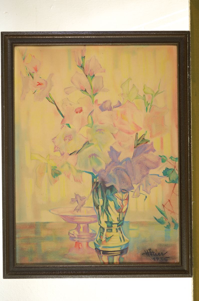 Detail k: H. Stier, datiert 1935, Blumenstillleben, Aquarell auf Papier, rechts unten signiert und dat., ca. 54x39cm, u.Gl., R.