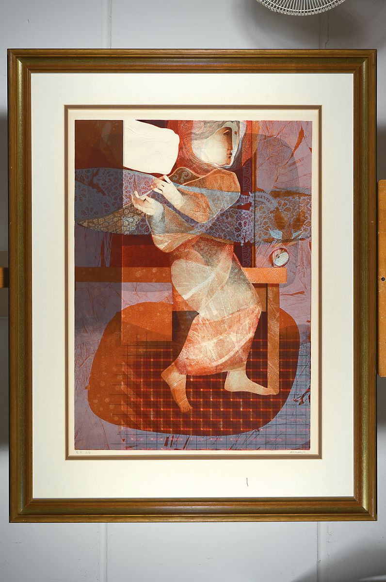 Detail k: Alvar Sunol Munoz-Ramos, geb. 1935, ist ein Spanischer Maler, Bildhauer, Lithograph, hier: Lithografie, sign., num. e.e. 2/5, unter Glas gerahmt, ...