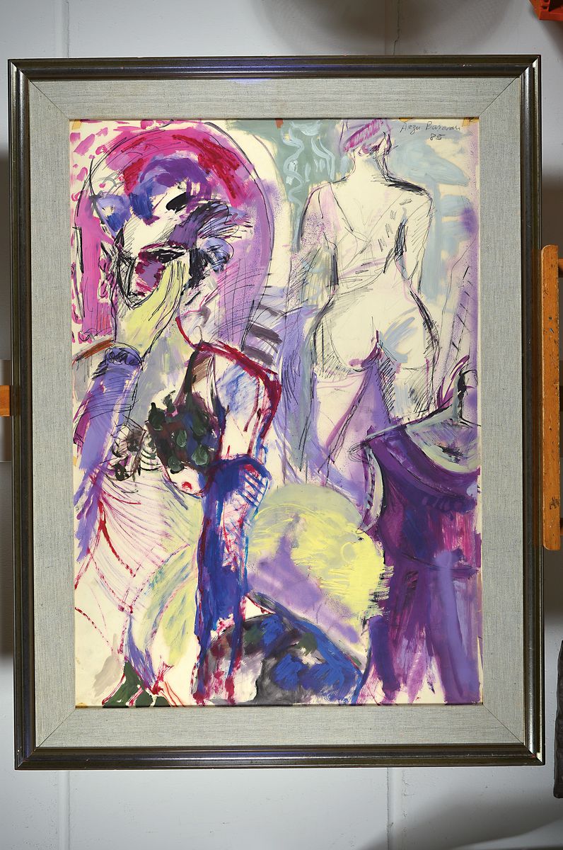 Detail k: Arzu Basaran, geb. 1963, "two Figures", Aquarell/Papier, sign., dat. 85, unter Glas gerahmt, gesamt ca. 120x88 cm