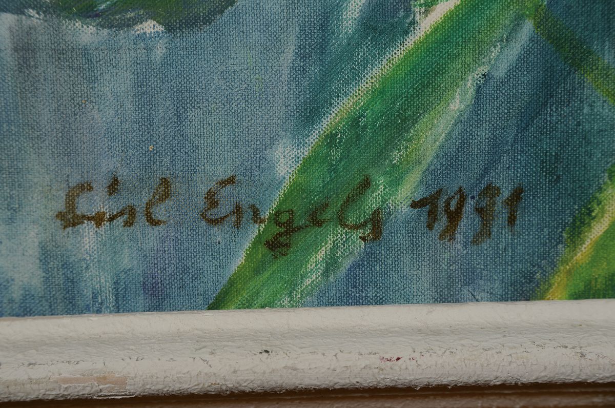 Detail a: Lisl Engels, geb. 1916 Wien-2006 Thalgauegg, war eine österreichische Malerin, hier: Stillleben, Öl/Lwd, links unten sign., dat. 1981, Rahmen, ...