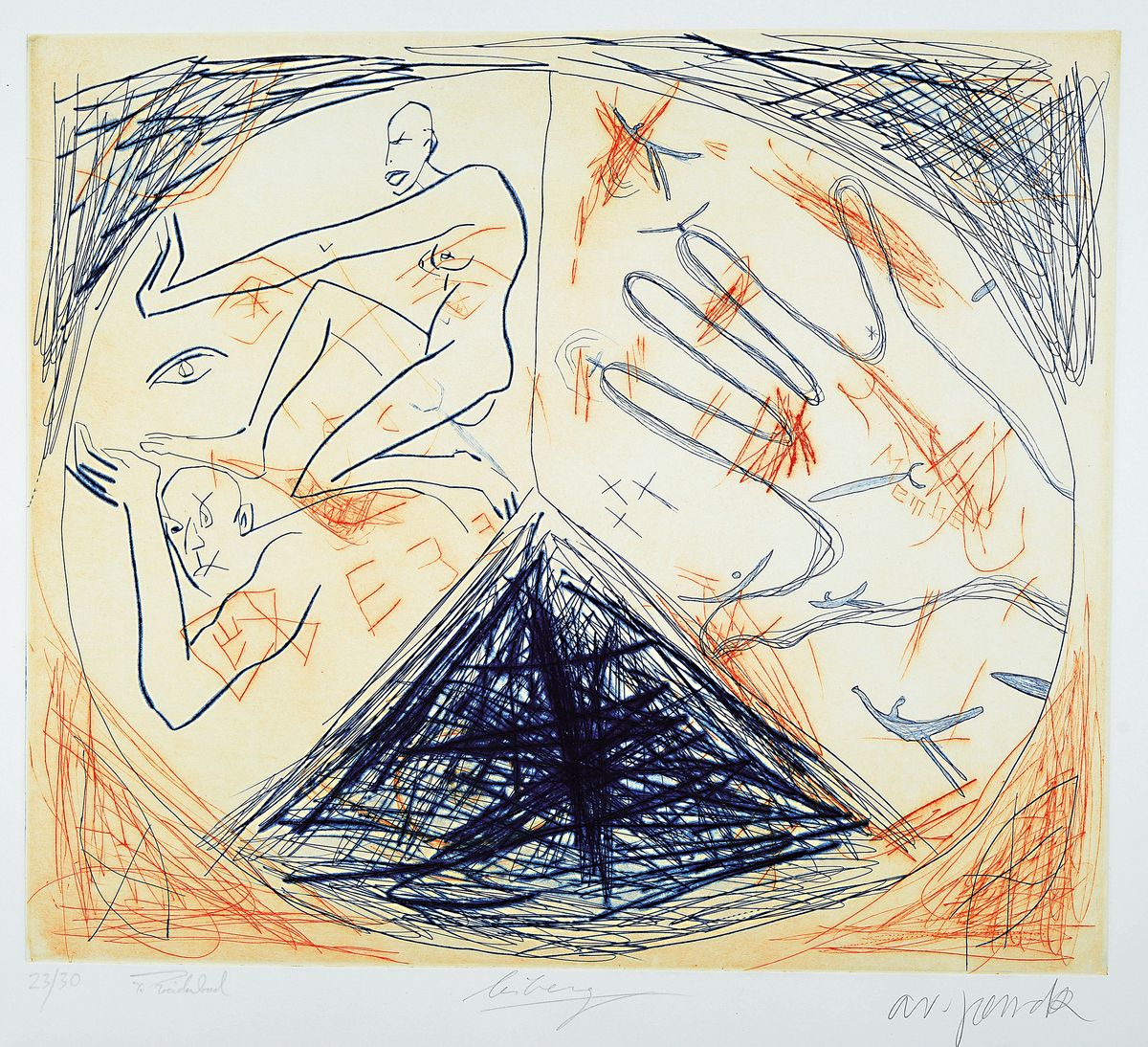 A.R. Penck, 1939 Dresden-2017 Zürich, "Member", in Zusammenarbeit mit Helge Leiberg, Frank Breidenbruch, Radierung, handsign., num. 23/30, ...