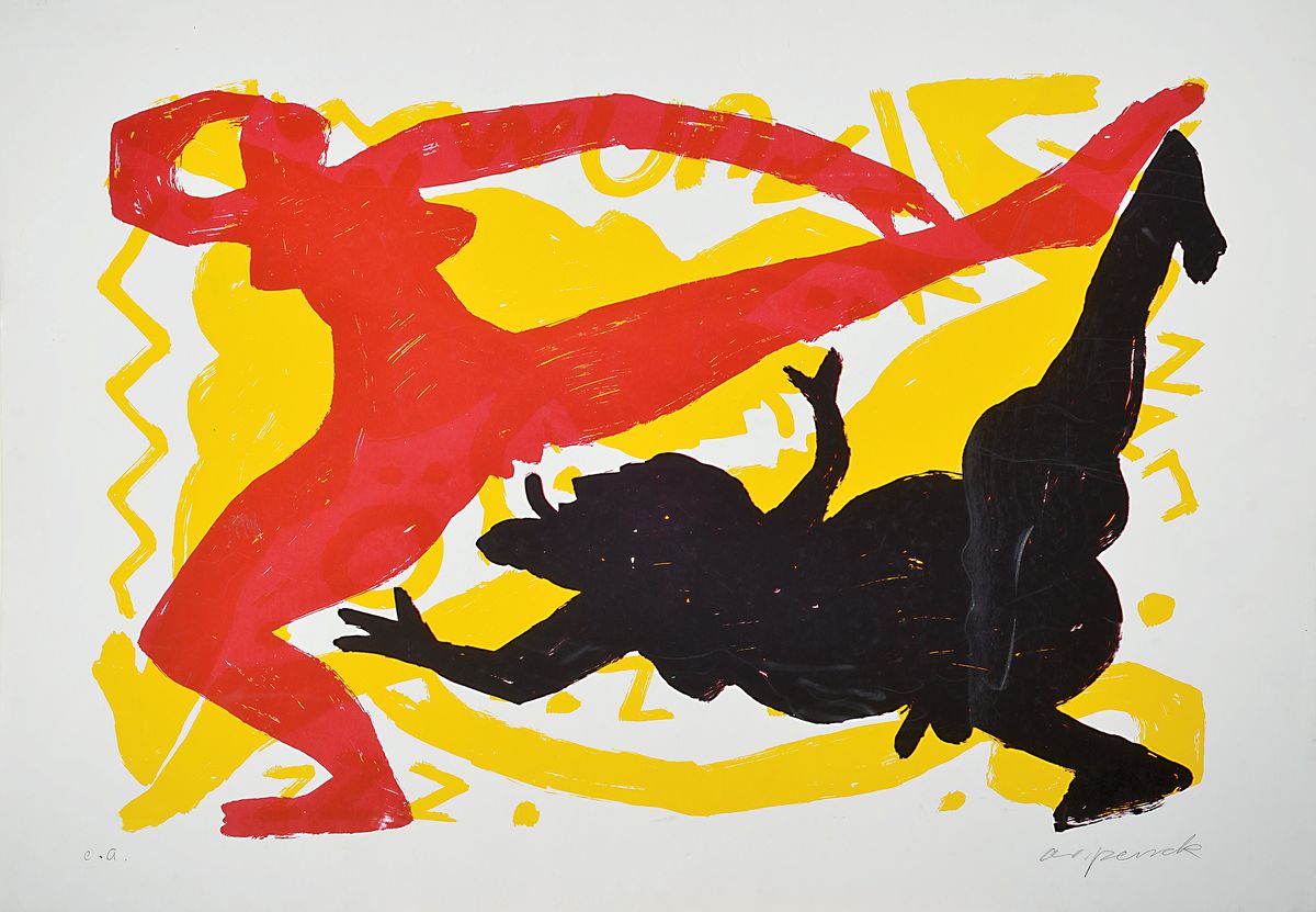 A.R. Penck, 1939-2017, Lithografie, num. e.a, sign., ca. 100x70, Flecken und Knicke zusehen