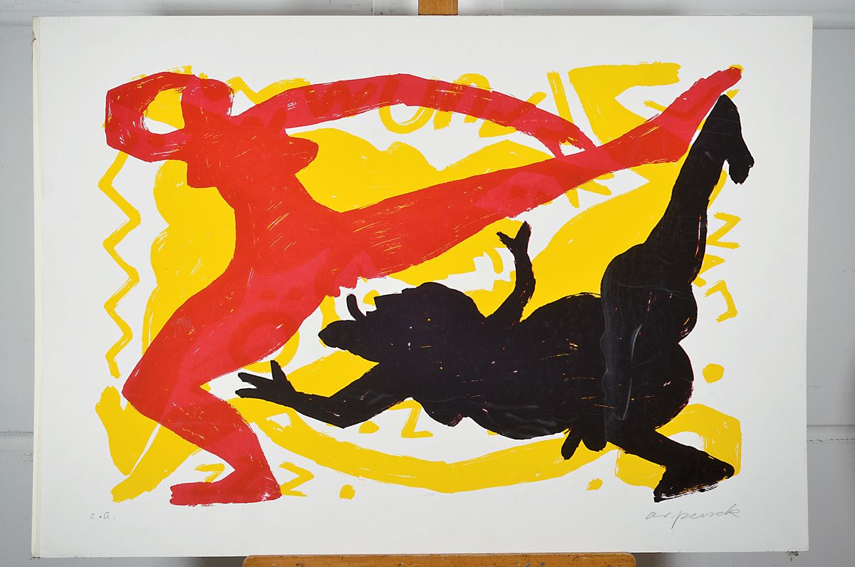 Detail k: A.R. Penck, 1939-2017, Lithografie, num. e.a, sign., ca. 100x70, Flecken und Knicke zusehen