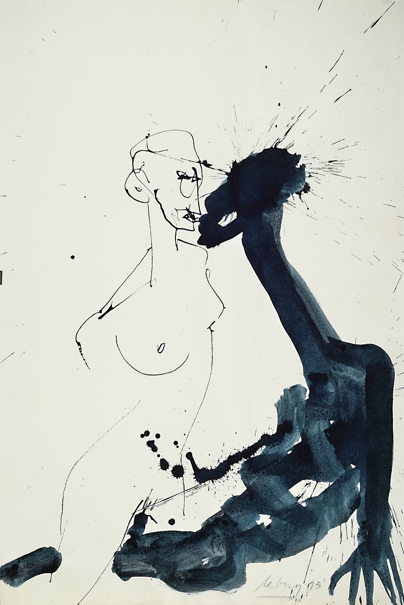 Helge Leiberg, geb. 1954, Aquarell auf dünnem Papier, sign., dat. ca. 80x52 cm , flecke und Risse zusehen