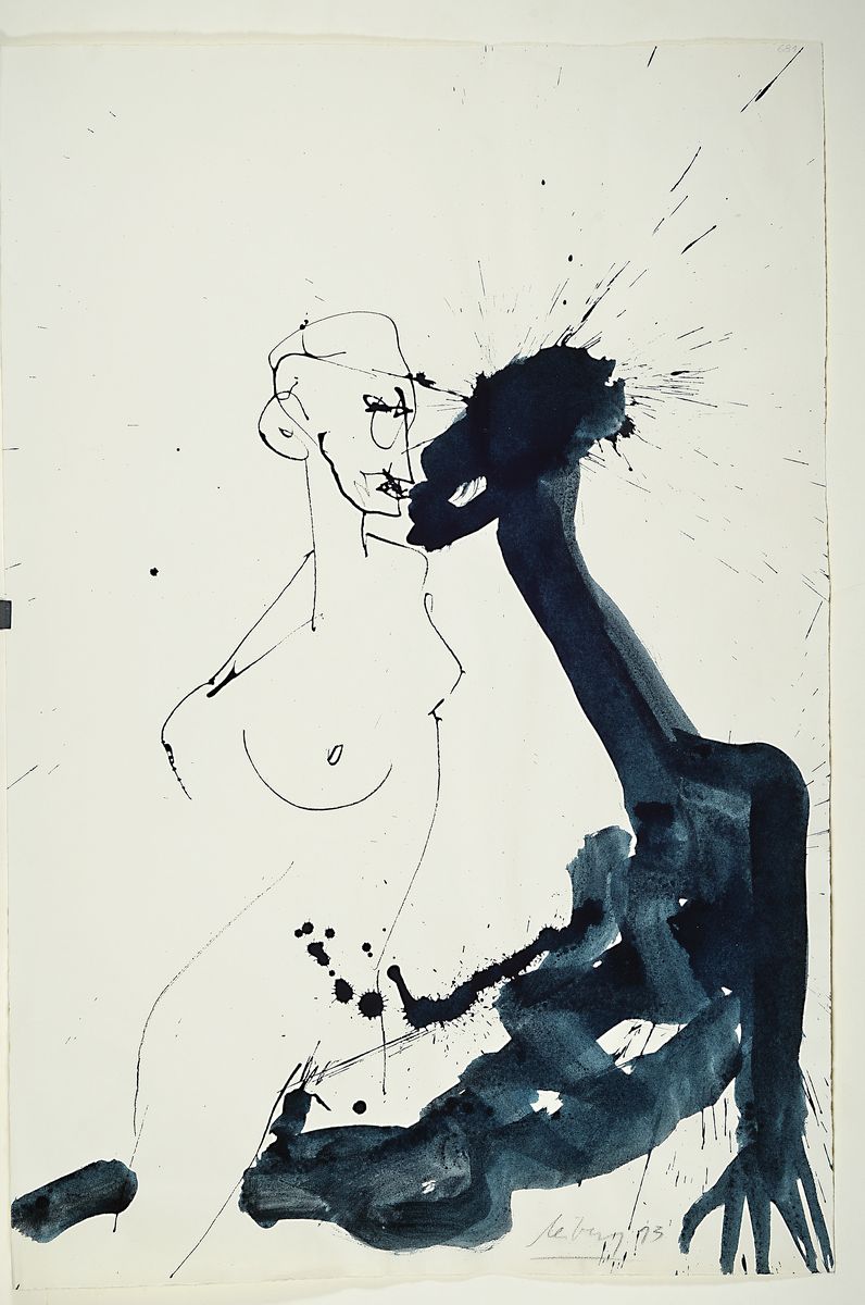 Detail k: Helge Leiberg, geb. 1954, Aquarell auf dünnem Papier, sign., dat. ca. 80x52 cm , flecke und Risse zusehen