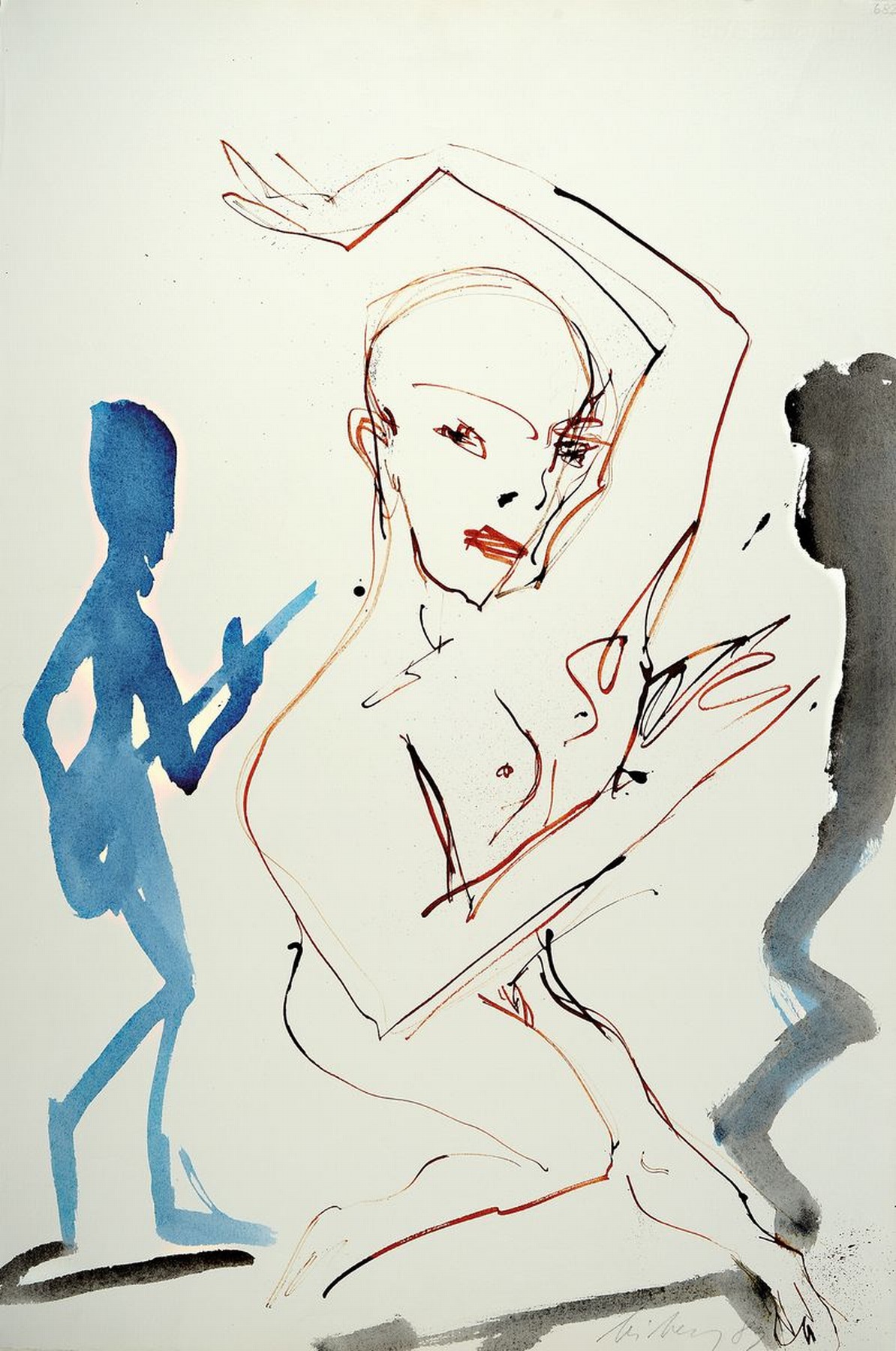 Helge Leiberg, geb. 1954, Aquarell auf Papier, sign., dat., leichte Flecken und knicke zusehen, ca. 80x54 cm