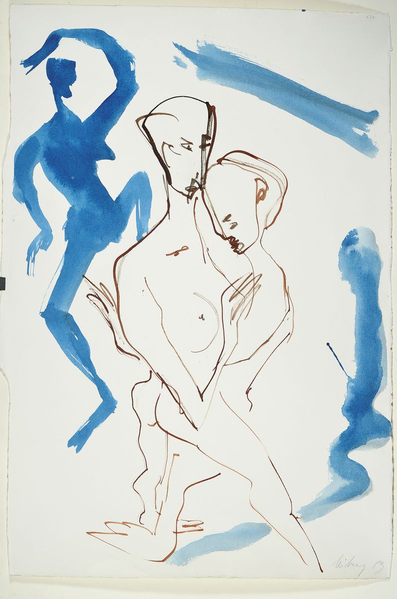 Detail k: Helge Leiberg, geb. 1954, Aquarell auf Papier, sign., dat., ca. 80x55 cm, leichte Flecken und Risse zusehen