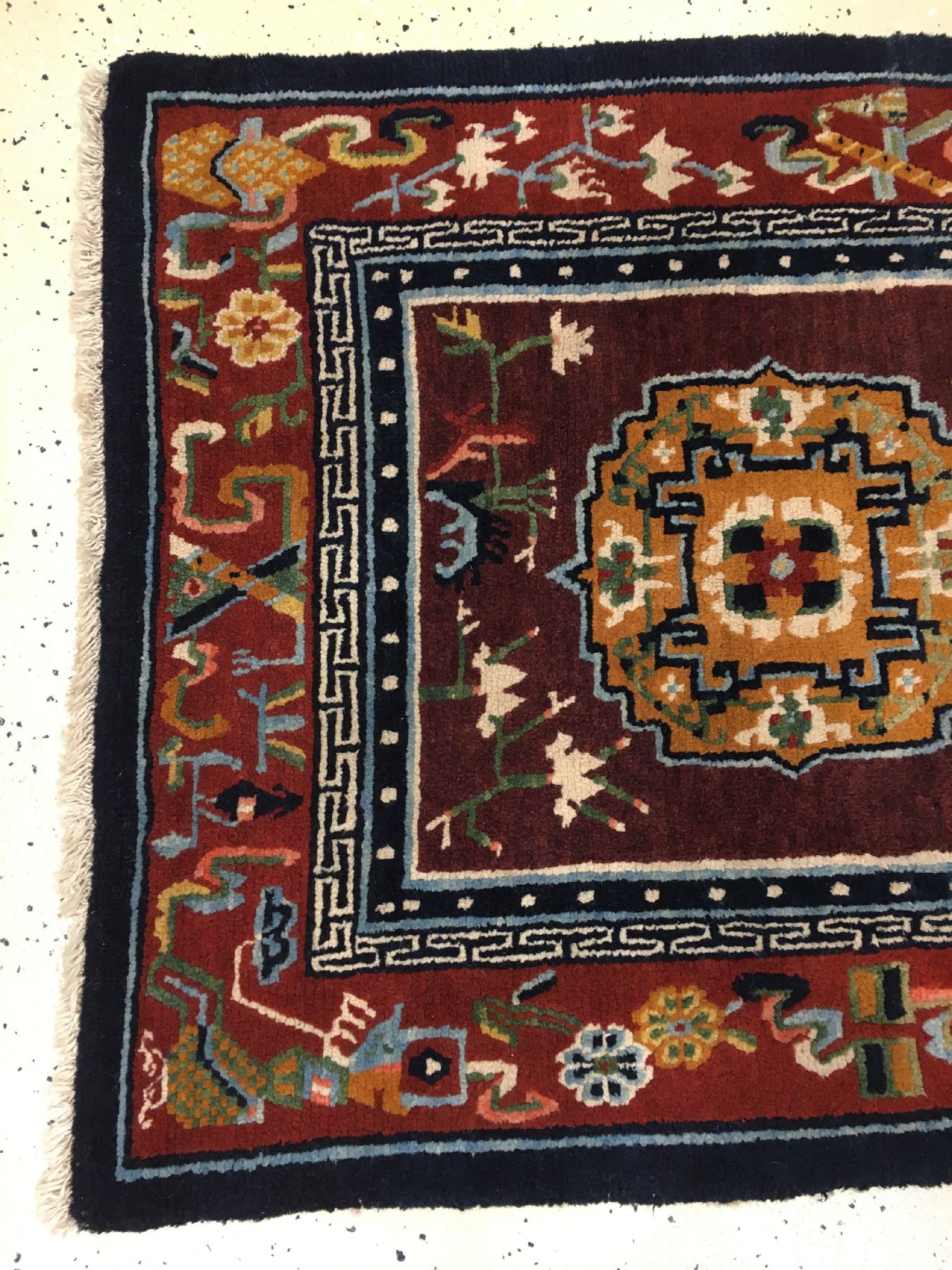Detail f: Schigatse "Khaden-Meditationsteppich" alt, Südtibet, um 1920, Wolle geknüpft auf Wolle. Klassischer Khaden Meditierteppich mit ...
