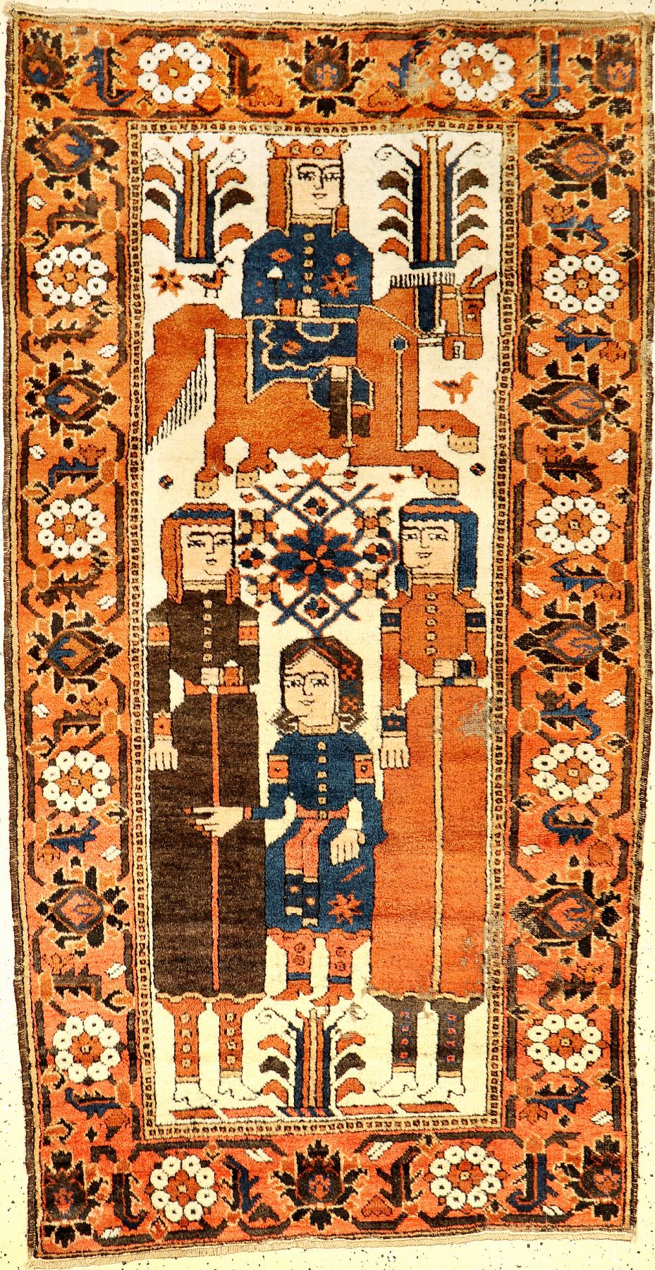 Ferdows Belutsch "Bildteppich" antik (Khosrow & Shirin), Nordostpersien, 19.Jhd., Wolle geknüpft auf Baumwolle. Bekannter Bildteppich ...