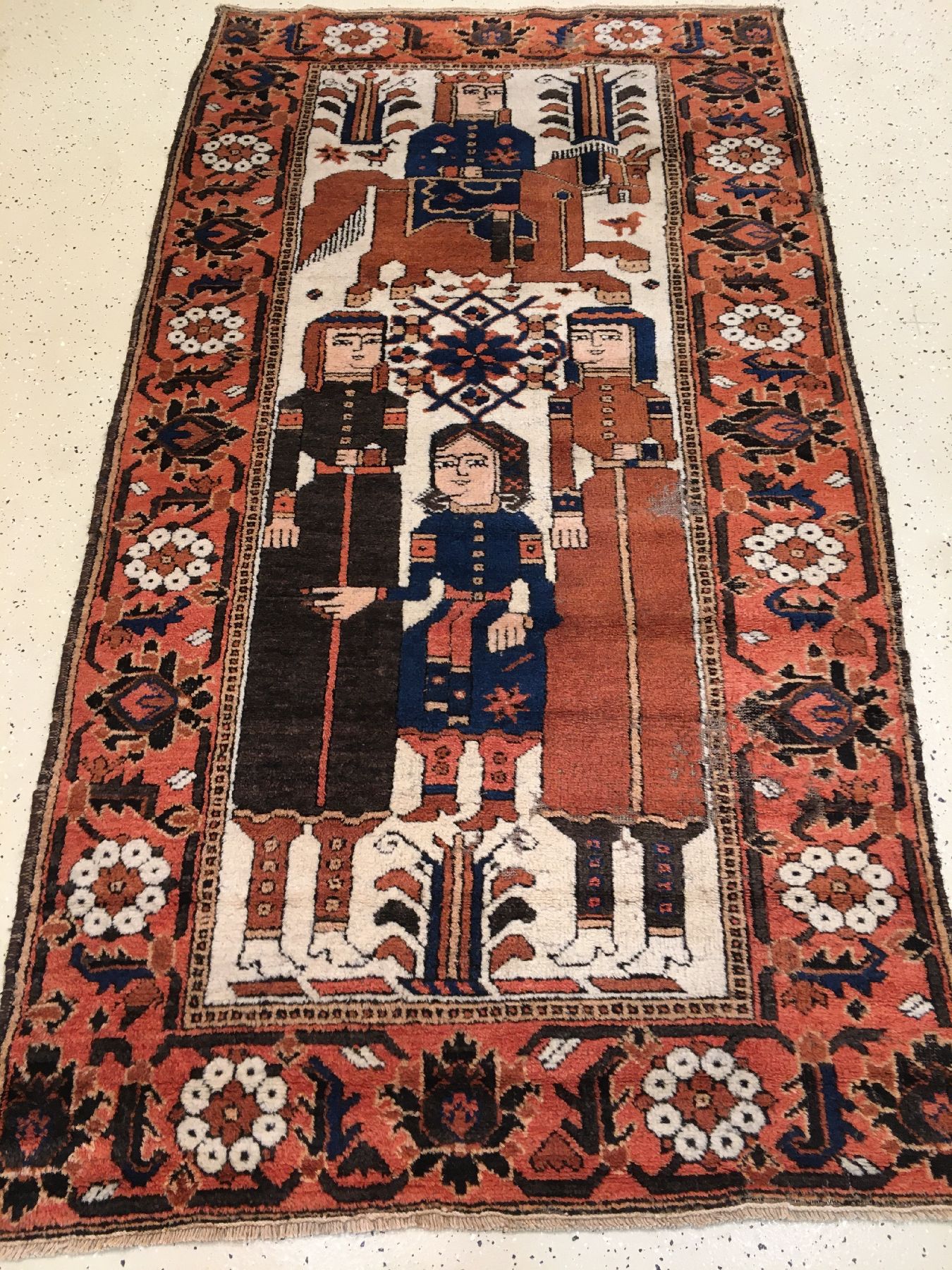 Detail a: Ferdows Belutsch "Bildteppich" antik (Khosrow & Shirin), Nordostpersien, 19.Jhd., Wolle geknüpft auf Baumwolle. Bekannter Bildteppich ...