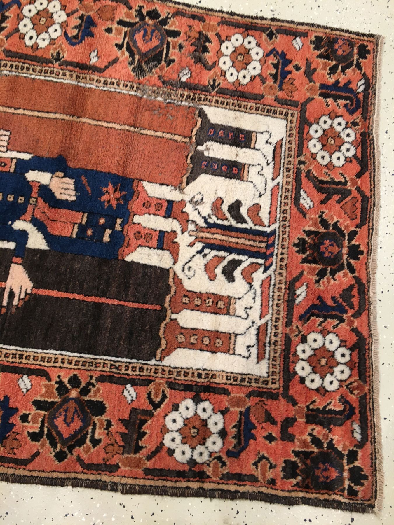 Detail g: Ferdows Belutsch "Bildteppich" antik (Khosrow & Shirin), Nordostpersien, 19.Jhd., Wolle geknüpft auf Baumwolle. Bekannter Bildteppich ...