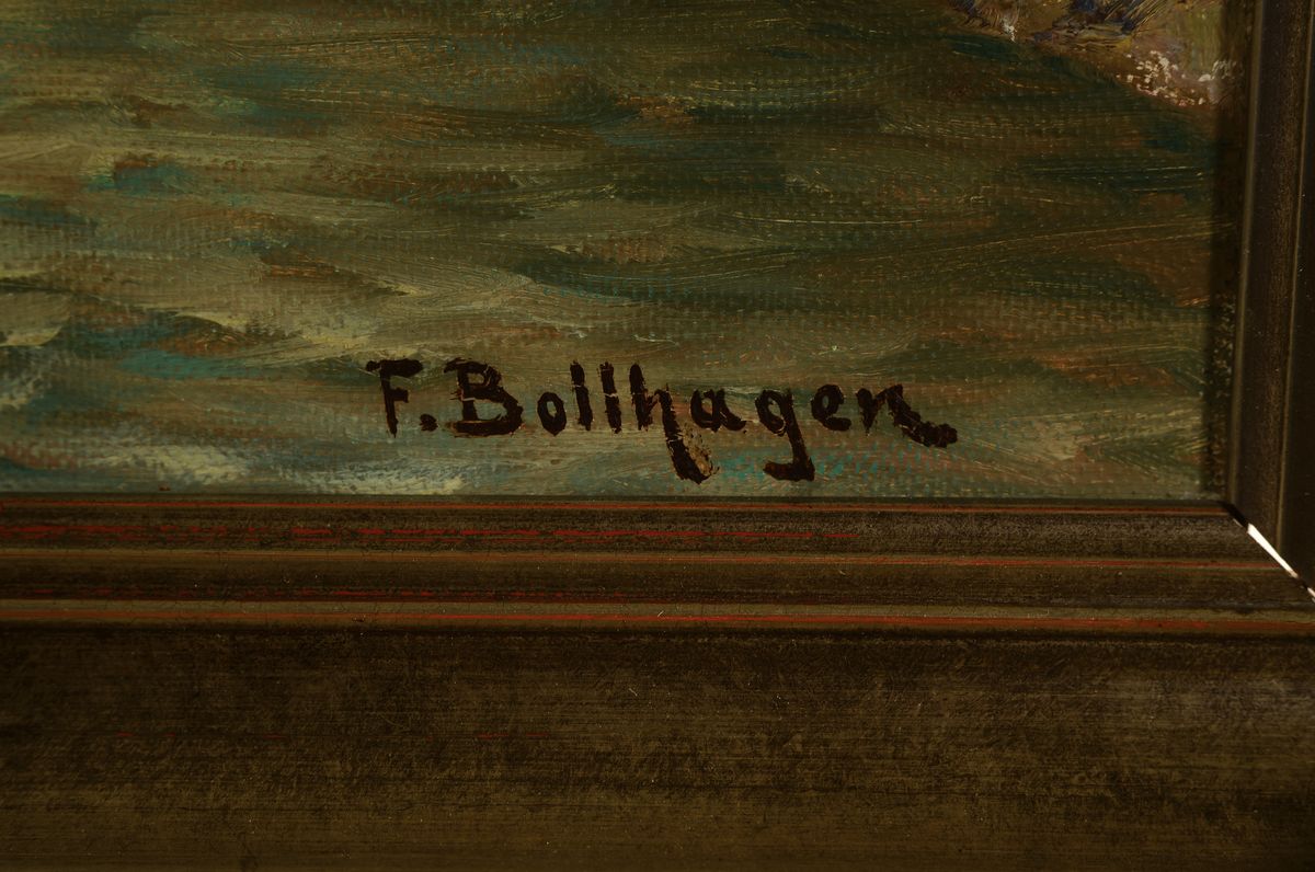 Detail a: Franz Wilhelm Bollhagen, 1881-1971, Dorf am Bach, Alpspitze in Garmisch, Öl/Lwd, rechts unten signiert, ca. 50x40cm, R. ca. 58x48cm
