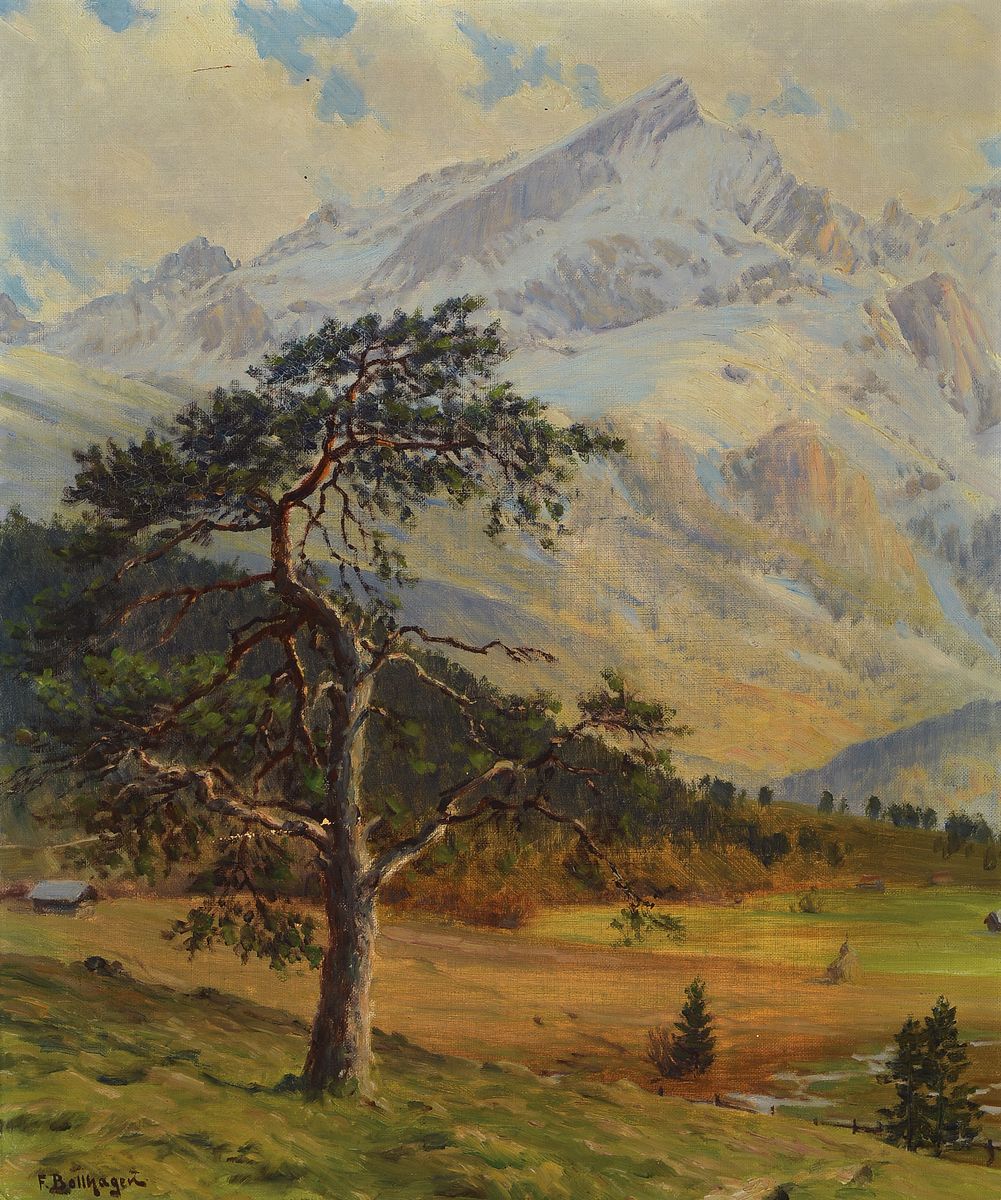 Franz Wilhelm Bollhagen, 1881-1971, Einsamer Baum vor Alpspitze in Garmisch, Öl/Lwd, links unten signiert, ca. 60x50cm, R. ca. 68 x 58cm