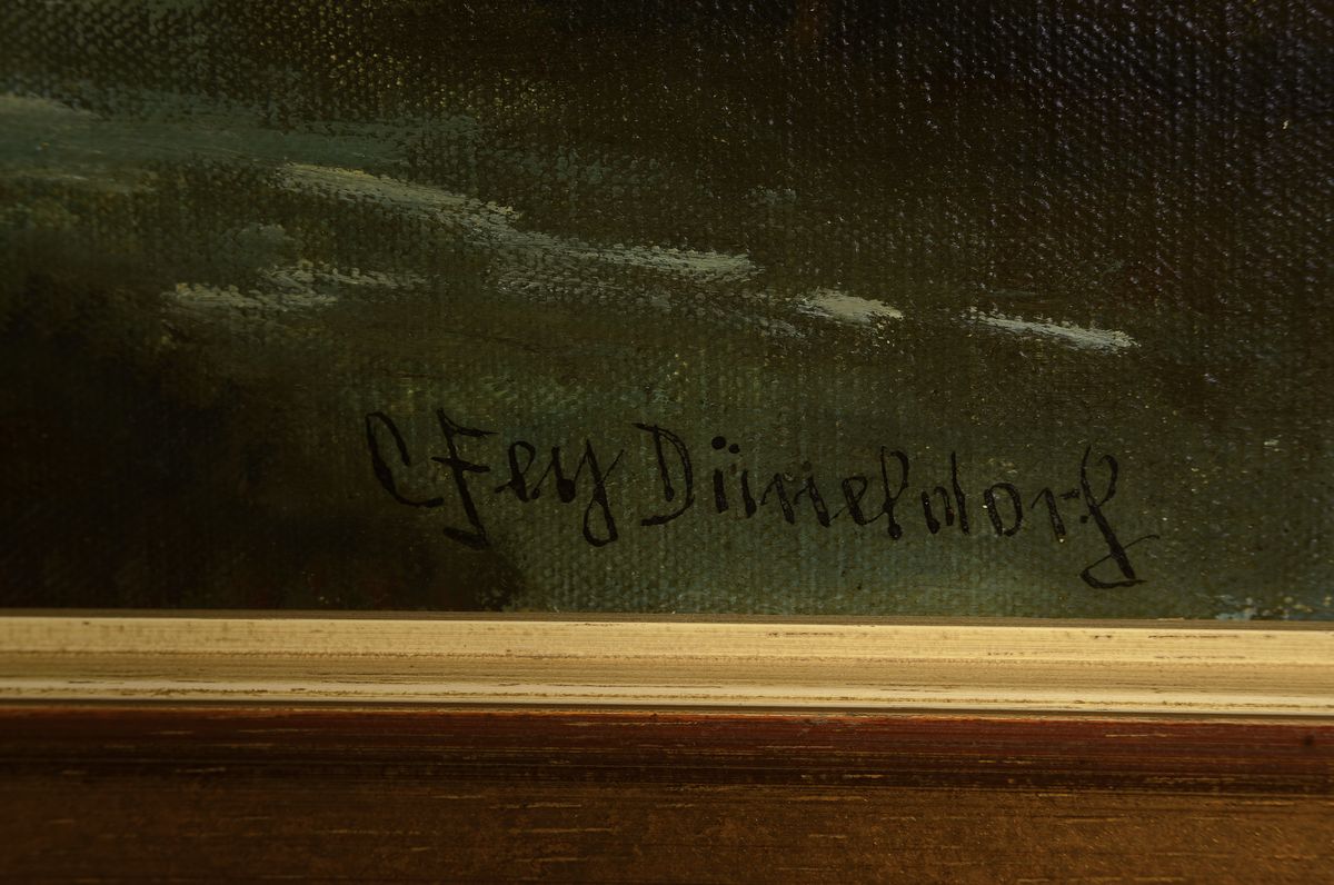 Detail a: Carl Fey, 1867-1939 Düsseldorf, Windmühle in holländischer Landschaft, Öl/Lwd, rechts unten signiert. C. Fey Düsseldorf, ca. 60x80cm, R. ca. ...